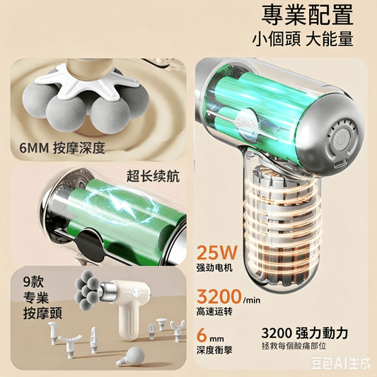 FASCIA GUN 9頭迷你6段式筋膜槍 顏色隨機出貨
